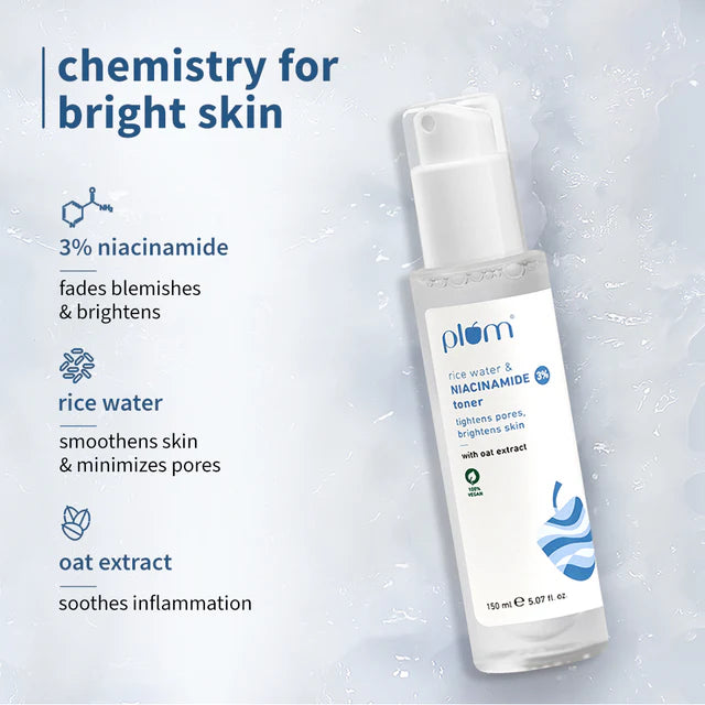 Plum 3% Niacinamide & Rice Water Toner for Bright Skin