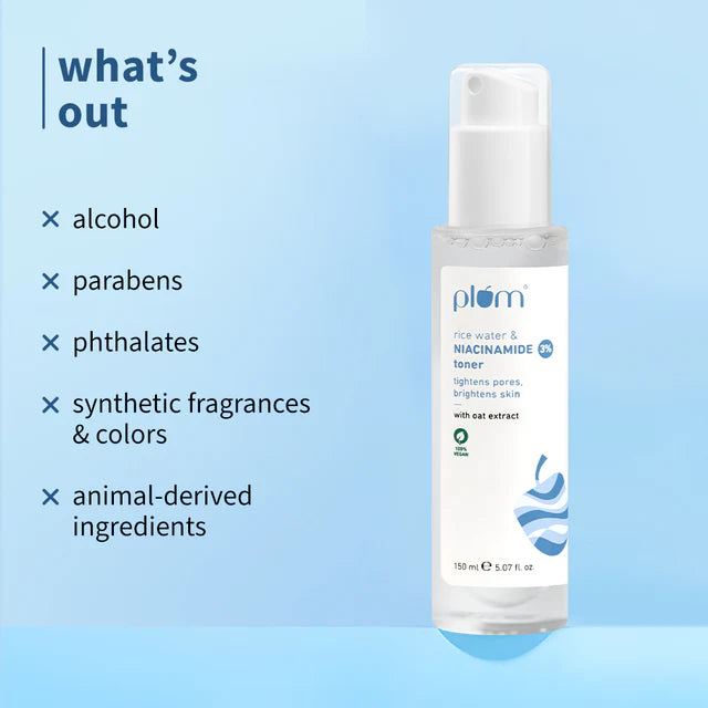 Plum 3% Niacinamide & Rice Water Toner for Bright Skin