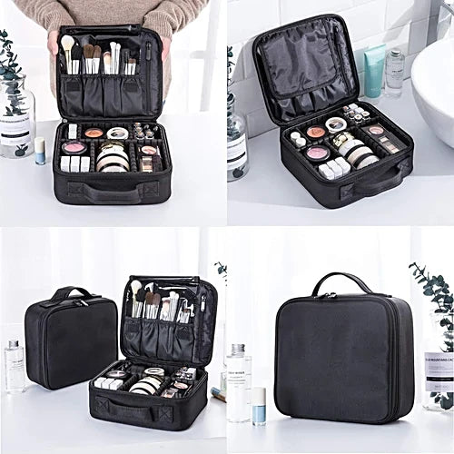 Makeup Cosmetic Storage Case - With Adjustable Compartment, Black, 1 pc