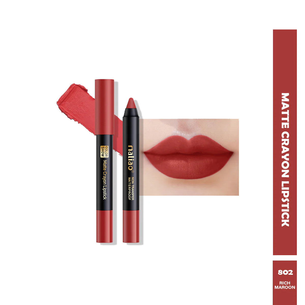 Maliao Matte Crayon Lipstick Non Transfer Waterproof Color Show