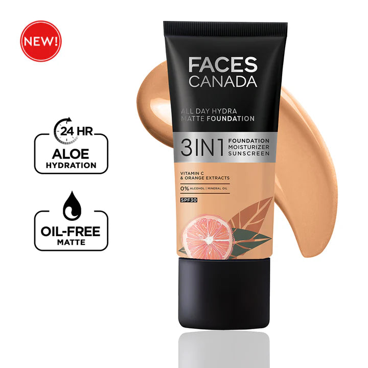 Faces Canada All Day Hydra Matte Foundation 3in1 Foundation Moisturizer Sunscreen
