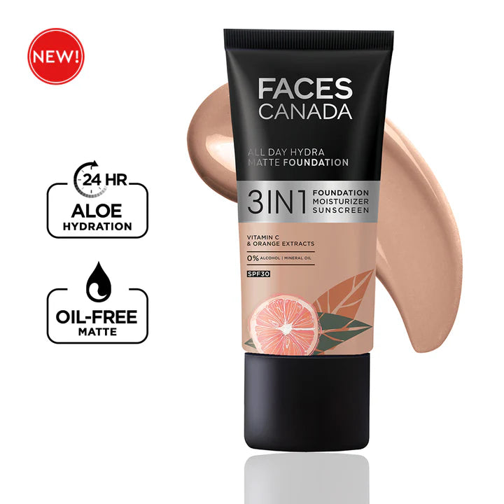 Faces Canada All Day Hydra Matte Foundation 3in1 Foundation Moisturizer Sunscreen