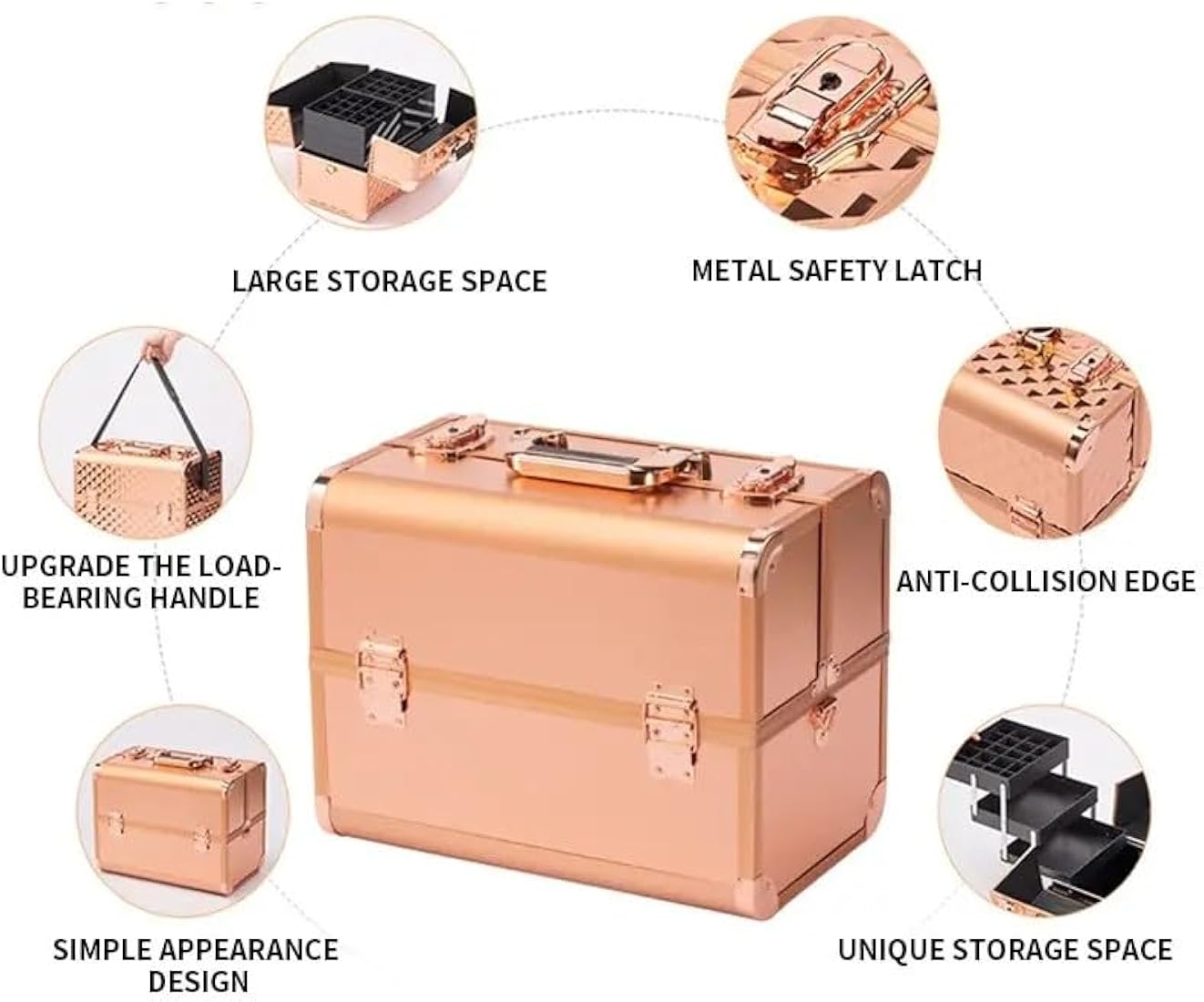Professional Makeup Box Cosmetics Case Jewelry Organiser Vanity Make Up Storage Box Beauty Train Case Lockable with Keys (Copper)