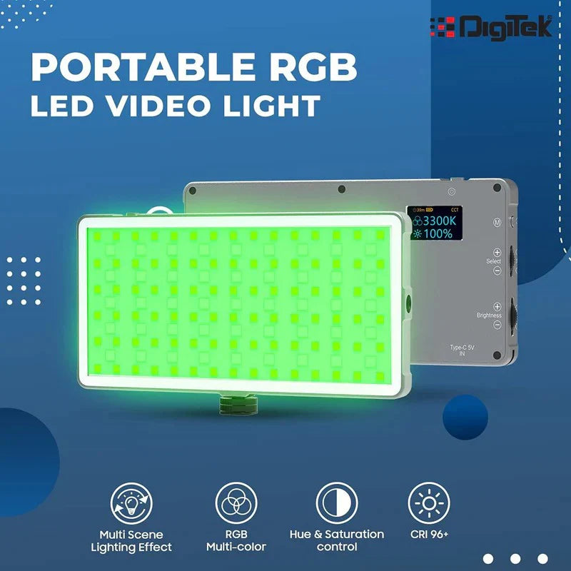 Digitek (LED-D135 ML) 12W Metal Body RGB LED Light with OLED Display, Adjustable Brightness & 360° Color Control, USB-C Charging, 21 Preset Effects, Multi-Scene Lighting for Photo & Video Shoots