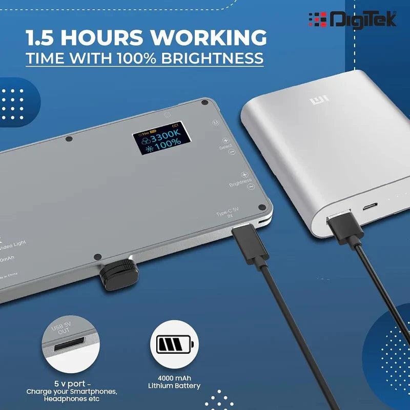 Digitek (LED-D135 ML) 12W Metal Body RGB LED Light with OLED Display, Adjustable Brightness & 360° Color Control, USB-C Charging, 21 Preset Effects, Multi-Scene Lighting for Photo & Video Shoots