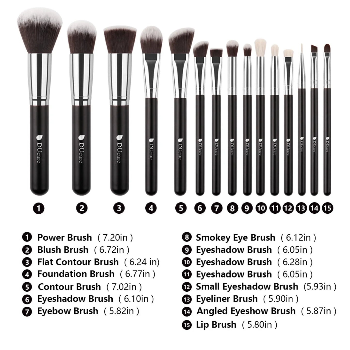 Ducare Classic Black Essential Face & Eye Brush Set (15PC)