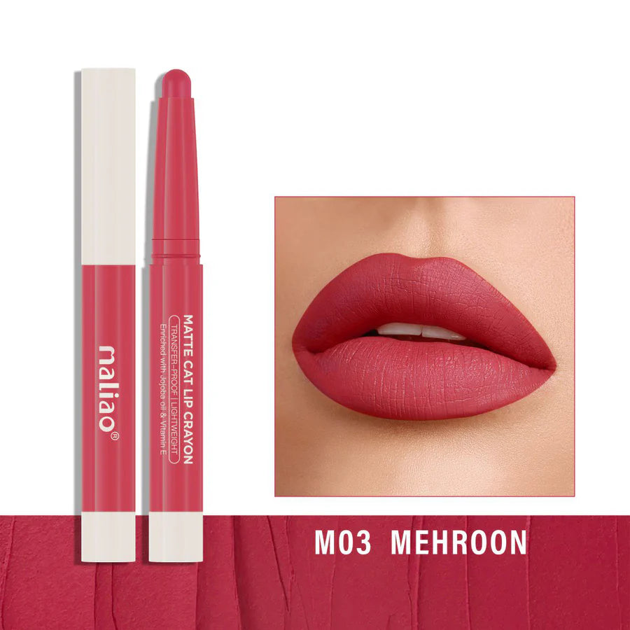 Maliao Matte Cat Lip Crayon Transfer Proof And Light Weight Long Lasting Color