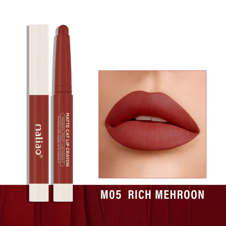 Maliao Matte Cat Lip Crayon Transfer Proof And Light Weight Long Lasting Color
