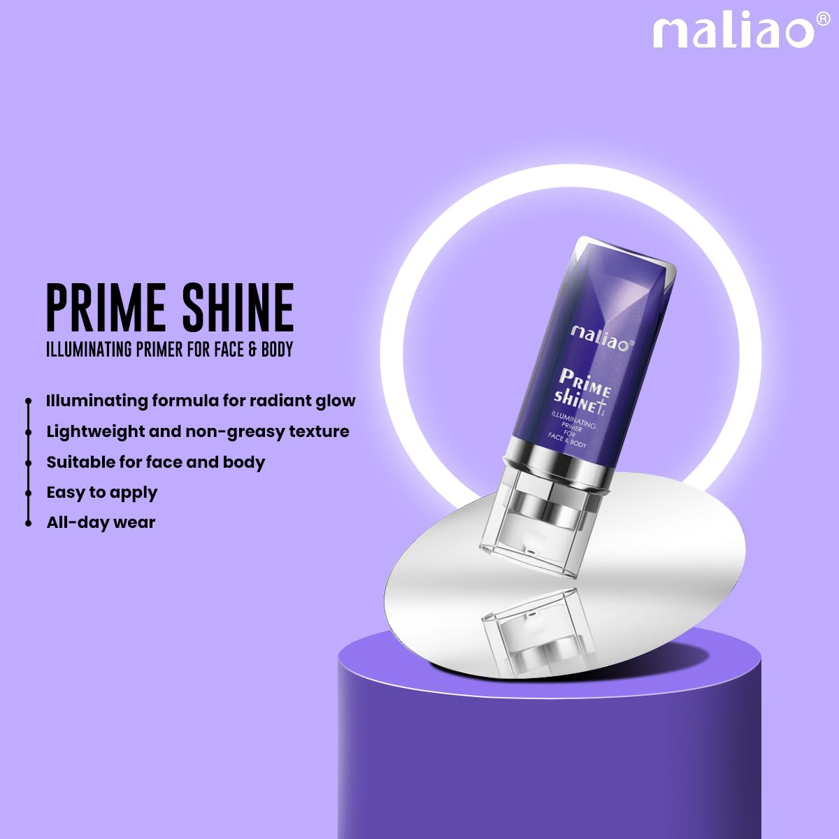 Maliao Prime Shine Illuminating Primer for Face & Body - Radiant Glow, Lightweight Formula,