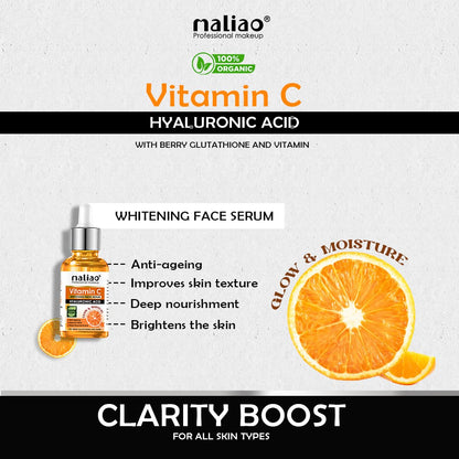 Maliao Vitamin C Face Serum | Whitening & Brightening | Anti-Aging with Hyaluronic Acid & Glutathione | Deep Nourishment | Improves Skin