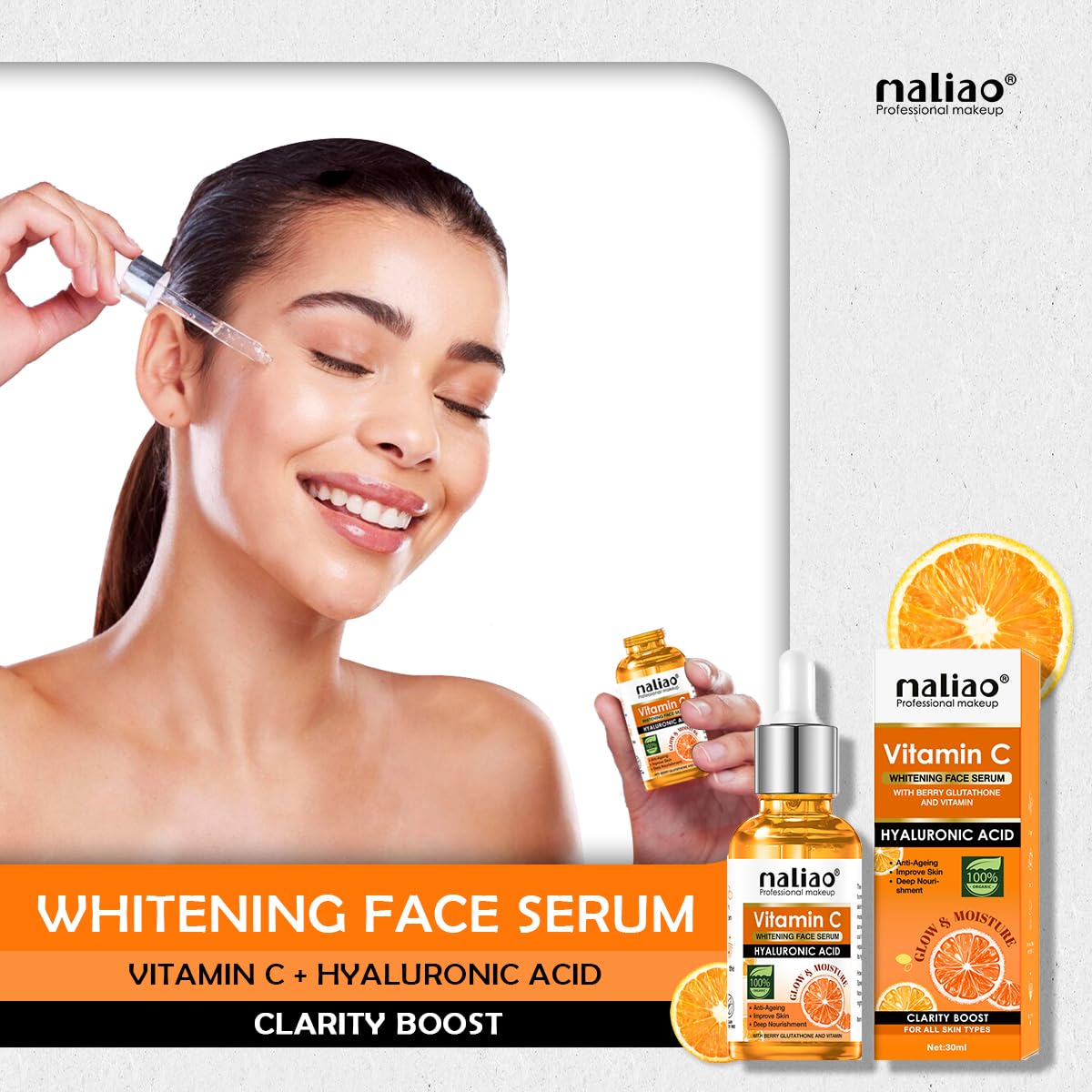 Maliao Vitamin C Face Serum | Whitening & Brightening | Anti-Aging with Hyaluronic Acid & Glutathione | Deep Nourishment | Improves Skin