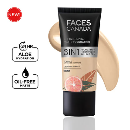 Faces Canada All Day Hydra Matte Foundation 3in1 Foundation Moisturizer Sunscreen