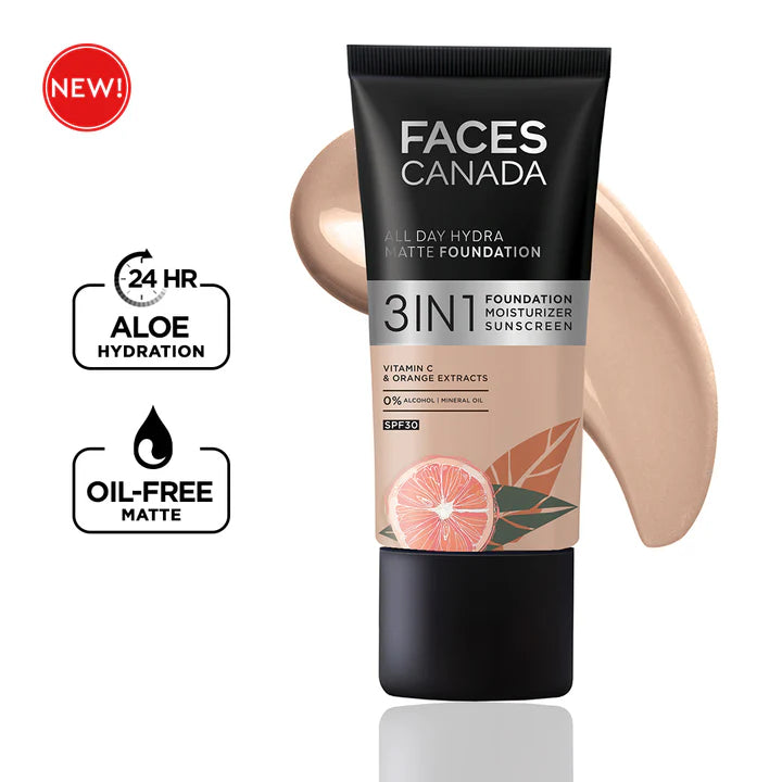 Faces Canada All Day Hydra Matte Foundation 3in1 Foundation Moisturizer Sunscreen