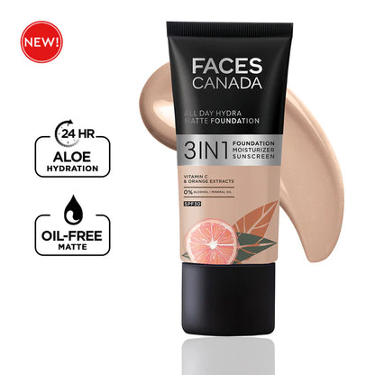 Faces Canada All Day Hydra Matte Foundation 3in1 Foundation Moisturizer Sunscreen