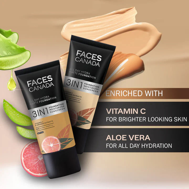 Faces Canada All Day Hydra Matte Foundation 3in1 Foundation Moisturizer Sunscreen