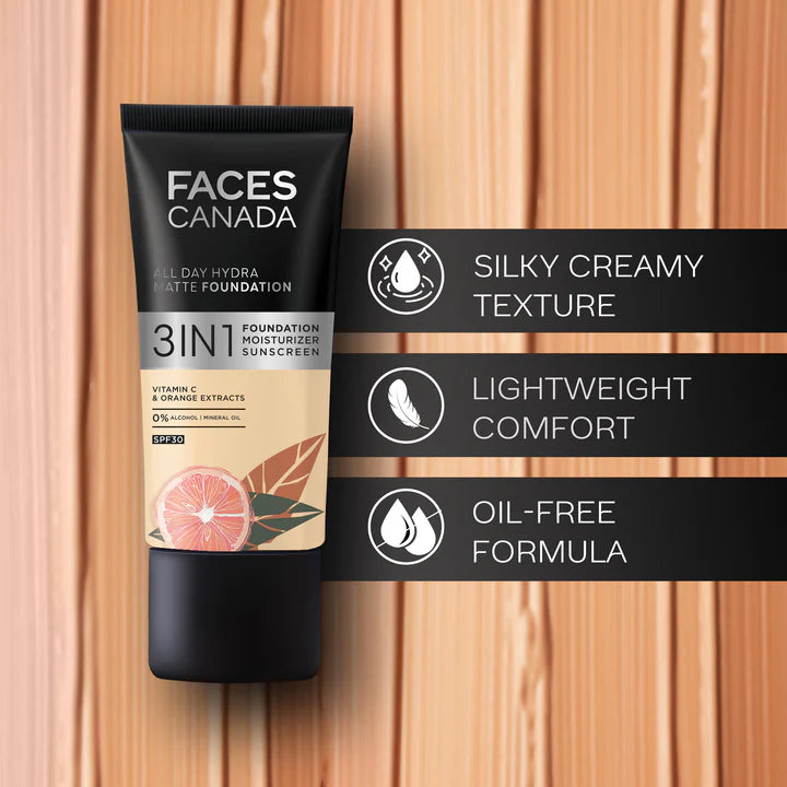 Faces Canada All Day Hydra Matte Foundation 3in1 Foundation Moisturizer Sunscreen
