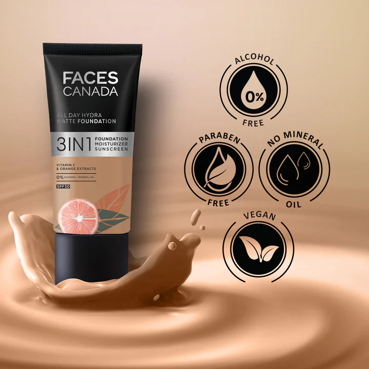 Faces Canada All Day Hydra Matte Foundation 3in1 Foundation Moisturizer Sunscreen