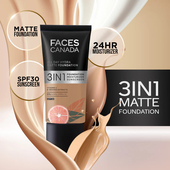 Faces Canada All Day Hydra Matte Foundation 3in1 Foundation Moisturizer Sunscreen
