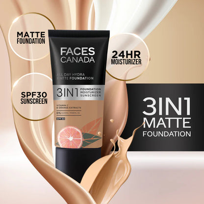 Faces Canada All Day Hydra Matte Foundation 3in1 Foundation Moisturizer Sunscreen