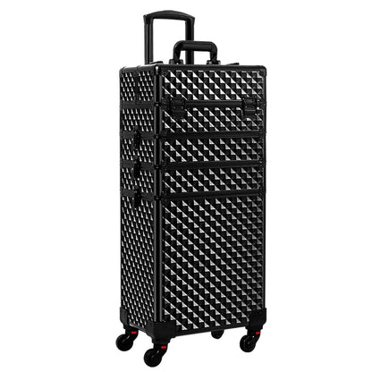 Professional Rolling Makeup Trolley, Cosmetic Vanity Trolley, Travel Case & Key Lockable Artist Hairdressing/Makeup Artist/Nail Artist, 360° (4) Wheels(All Black) (4 in 1)