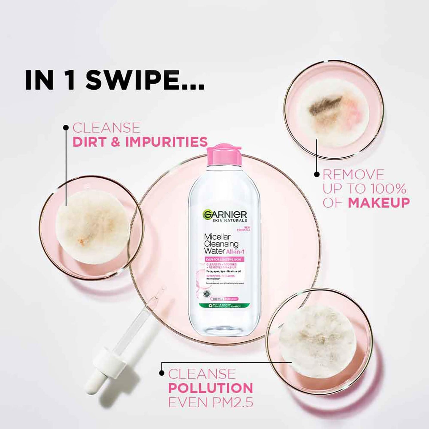 Garnier Micellar Water - Gentle Cleanser For Sensitive Skin, Get 100% Clean Skin - 400ml