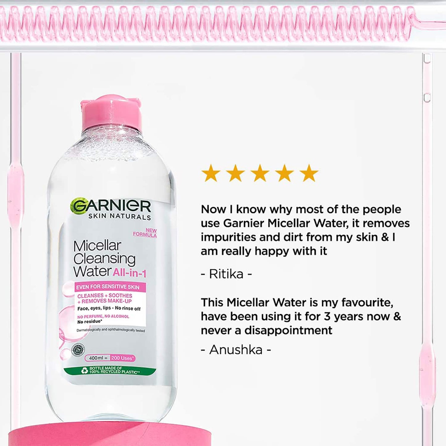 Garnier Micellar Water - Gentle Cleanser For Sensitive Skin, Get 100% Clean Skin - 400ml