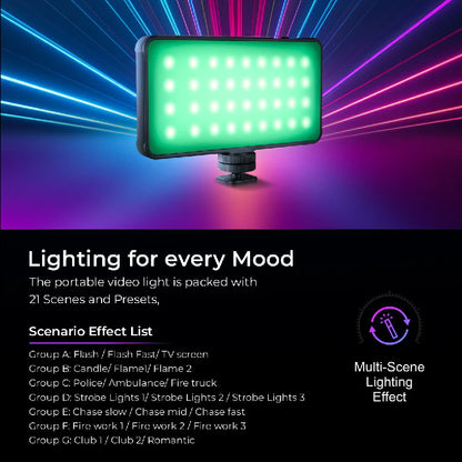 Digitek LED-D12W ML RGB Professional RGB Portable Video Light with Flicker-Free LED Technology & 2000mAh 3.7V Li-ion Battery