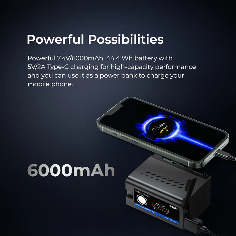 Digitek LED-D576 Bi-Color Video Light delivers 42W of adjustable bi-color illumination, Sony NP-F750C/ NP-F770 Type-C Camera Battery 7.4V.