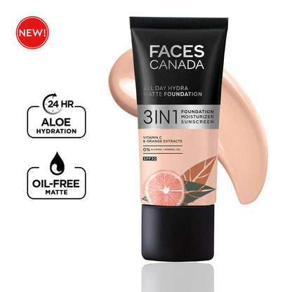 Faces Canada All Day Hydra Matte Foundation 3in1 Foundation Moisturizer Sunscreen