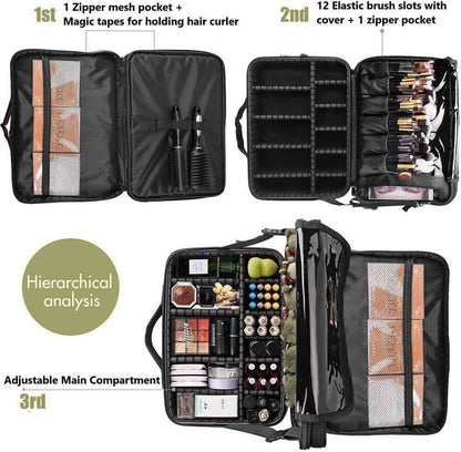 Makeup Bag,Cosmetic Organizer with Removable And Adjustable Dividers and Strap for Cosmetics Makeup Brushes Accessories  (Black)