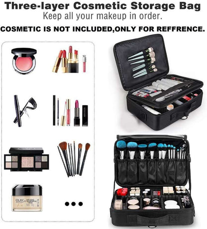 Makeup Bag,Cosmetic Organizer with Removable And Adjustable Dividers and Strap for Cosmetics Makeup Brushes Accessories  (Black)