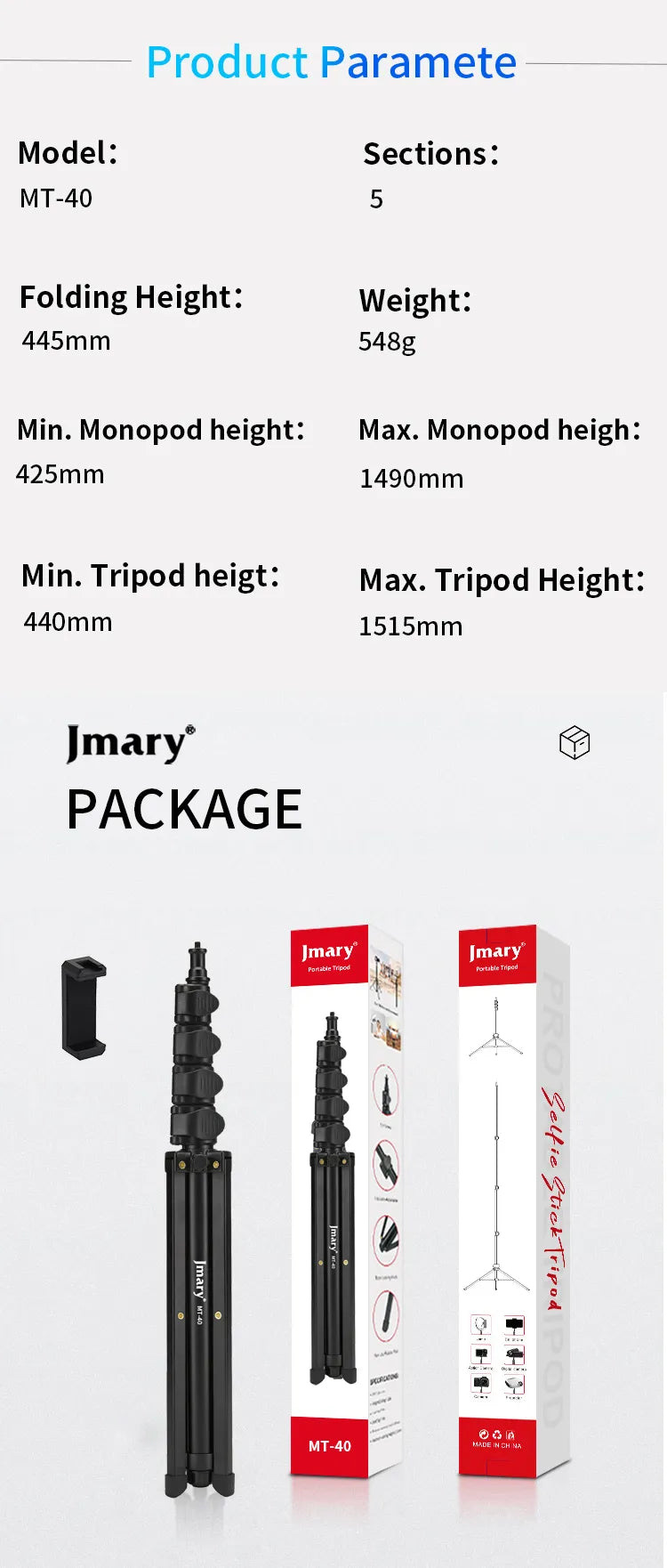 Jmary 2 In 1 Protable Tripod Stand (Mt-40)