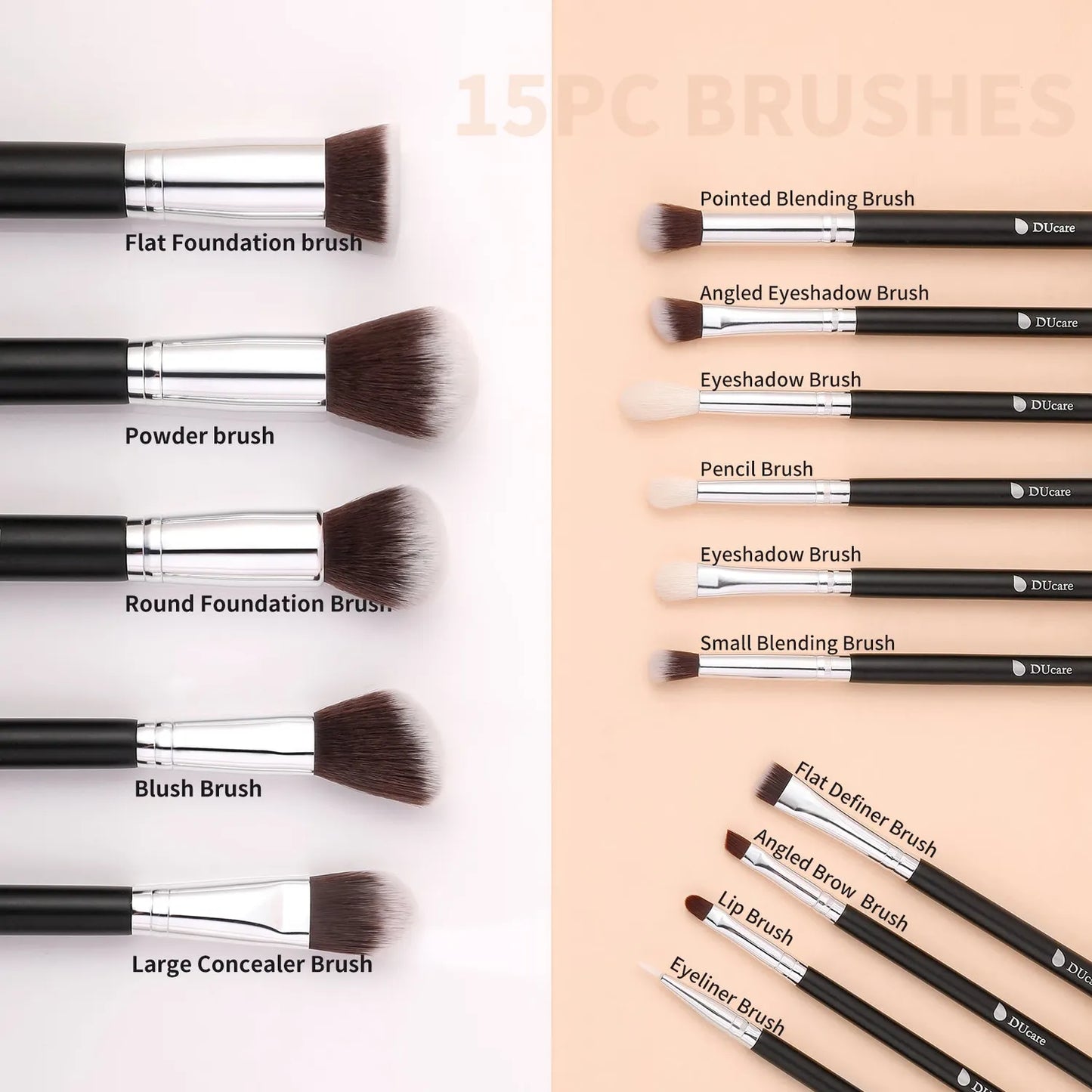 Ducare Classic Black Essential Face & Eye Brush Set (15PC)