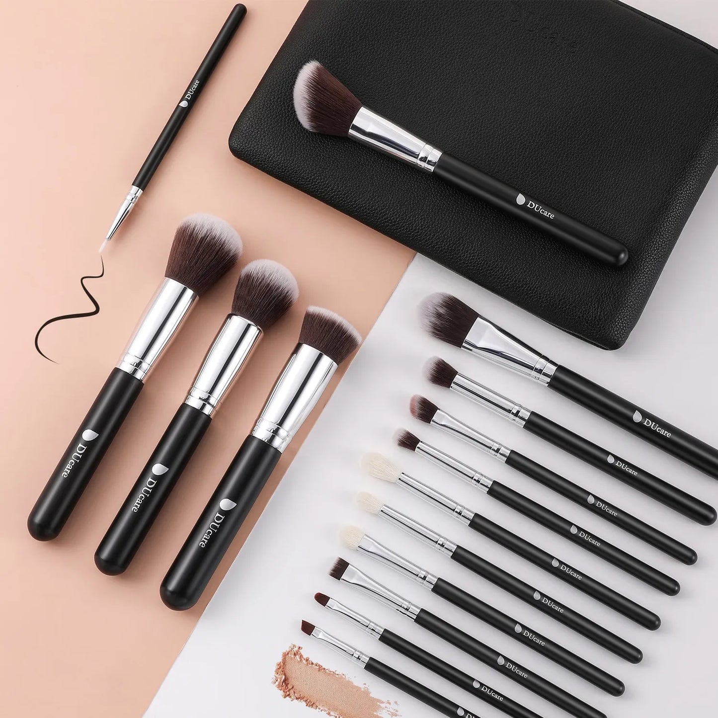 Ducare Classic Black Essential Face & Eye Brush Set (15PC)